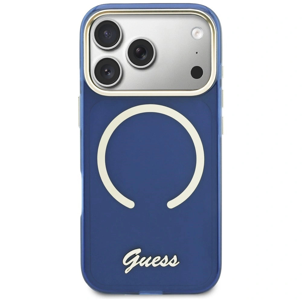Etui Guess IML Script Metal MagSafe na iPhone 17 Pro - niebieskie – zdjęcie 3