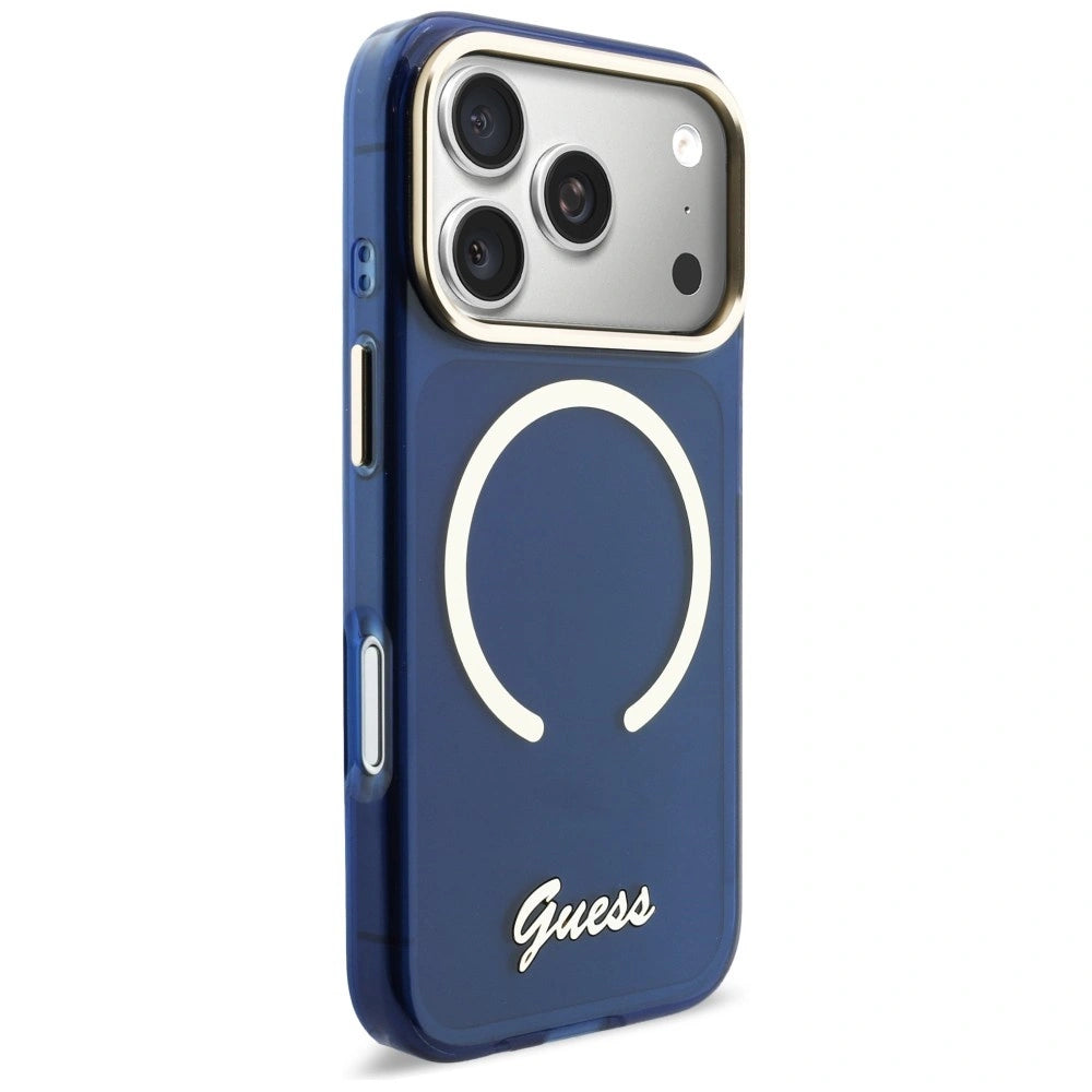 Etui Guess IML Script Metal MagSafe na iPhone 17 Pro - niebieskie – zdjęcie 4