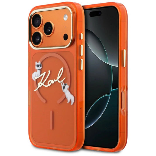 Etui Karl Lagerfeld IML Choupettes Karl na iPhone 17 Pro - pomarańczowe