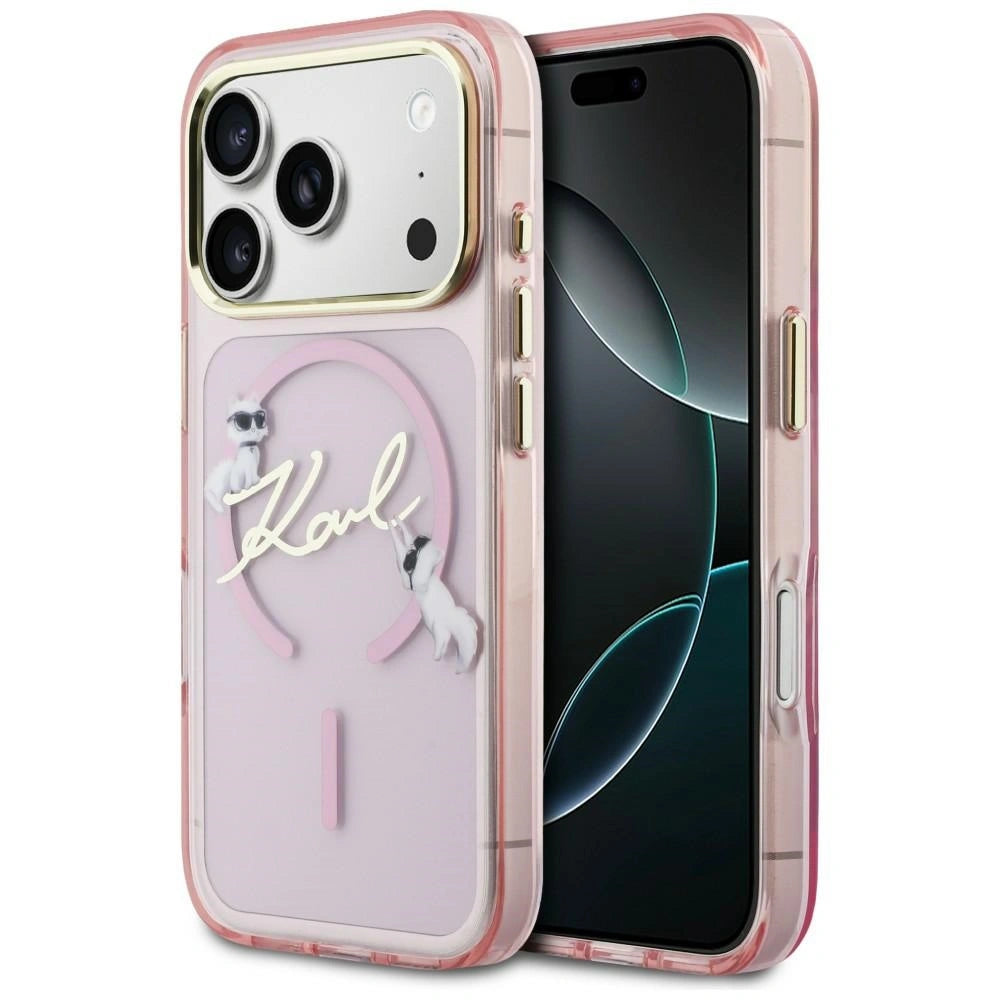 Etui Karl Lagerfeld IML Choupettes Karl Script na iPhone 17 Pro - różowe