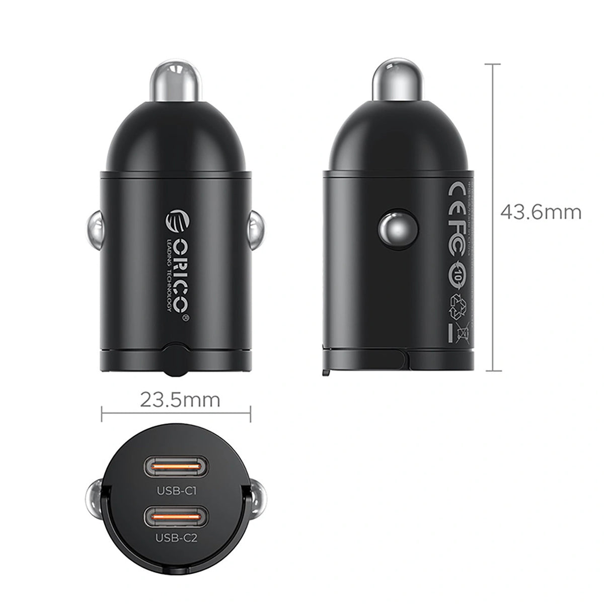 Ładowarka samochodowa Orico MiniRing 30W 2x USB-C - czarna – zdjęcie 2