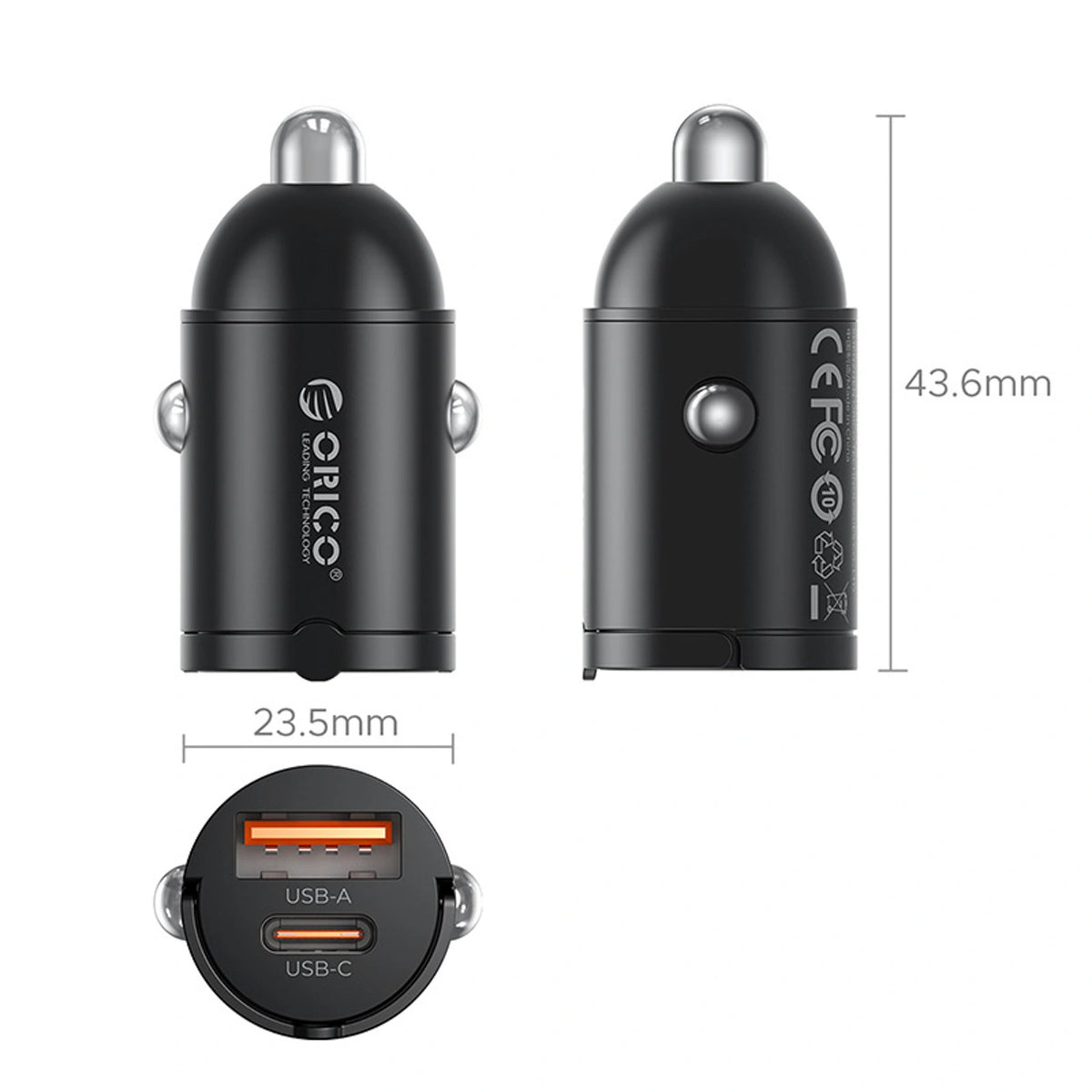 Ładowarka samochodowa Orico MiniRing 30W USB-A + USB-C - czarna – zdjęcie 2