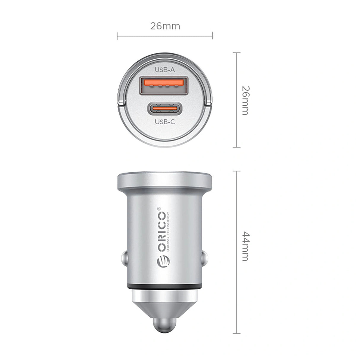 Ładowarka samochodowa Orico MiniRing Pro 45W USB-A + USB-C - srebrna – zdjęcie 2