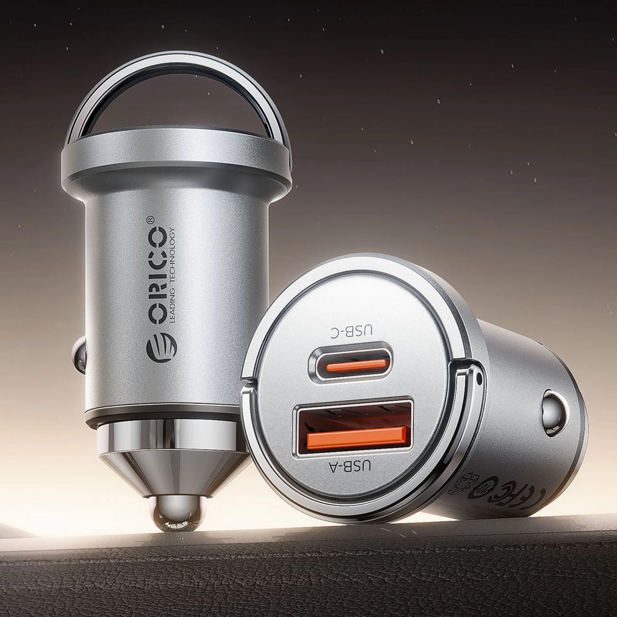 Ładowarka samochodowa Orico MiniRing Pro 45W USB-A + USB-C - srebrna – zdjęcie 3