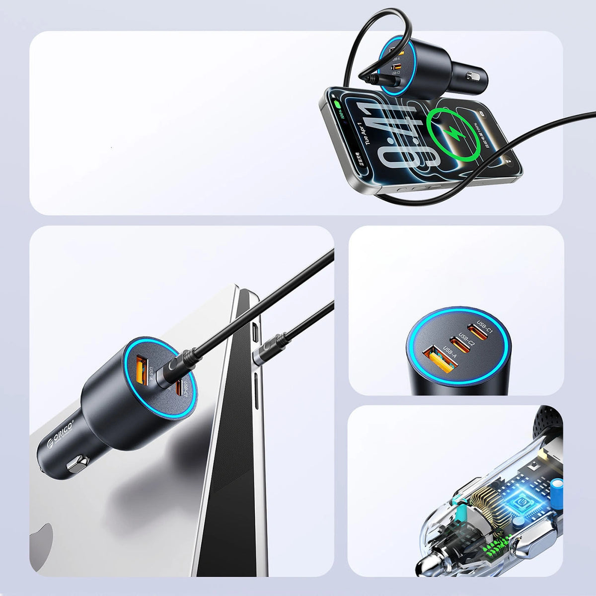 Ładowarka samochodowa Orico HyperDrive 165W USB-A + 2x USB-C - czarna – zdjęcie 4