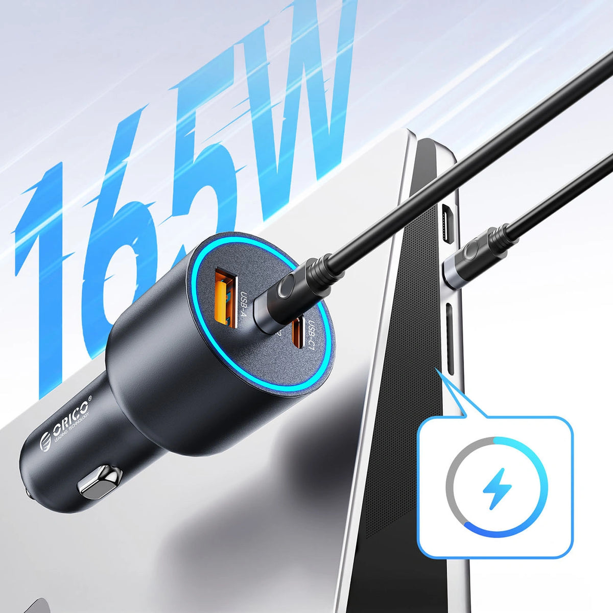 Ładowarka samochodowa Orico HyperDrive 165W USB-A + 2x USB-C - czarna – zdjęcie 5
