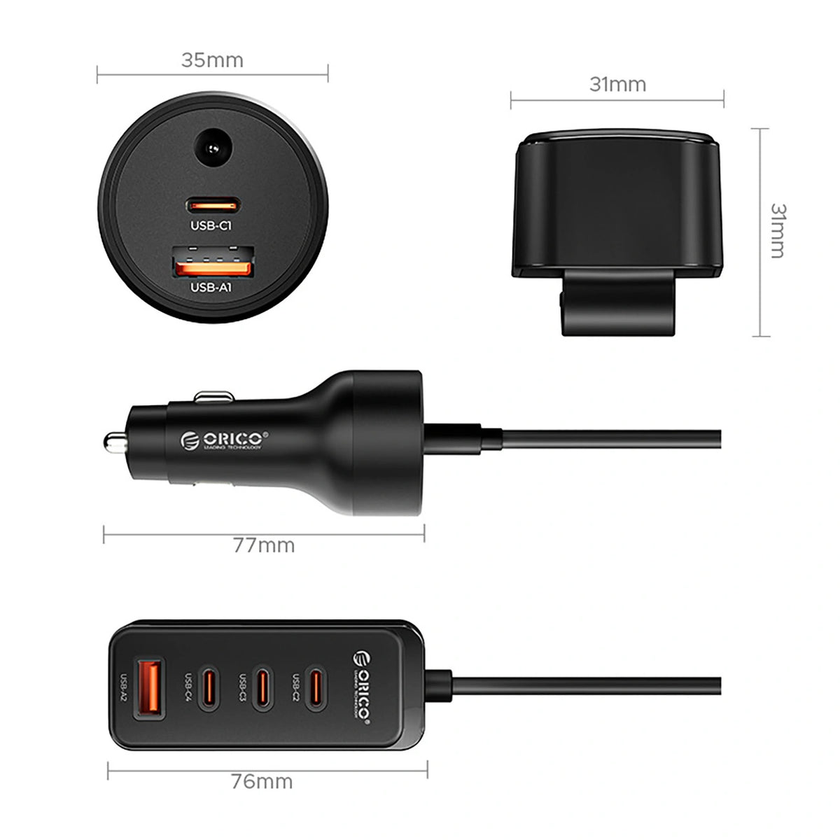 Ładowarka samochodowa Orico ChargeClip 108W 2x USB-A + 4x USB-C z - czarna – zdjęcie 2