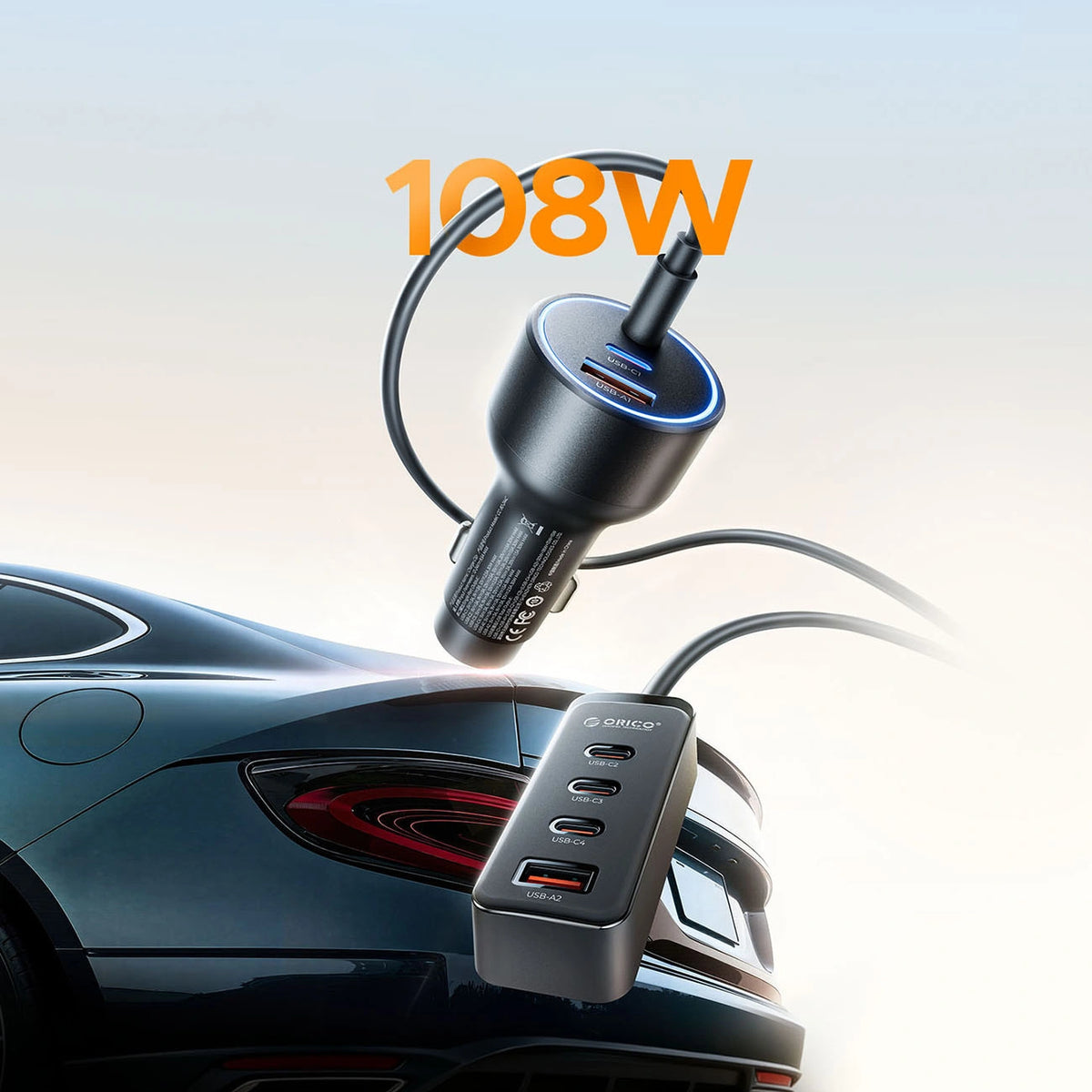 Ładowarka samochodowa Orico ChargeClip 108W 2x USB-A + 4x USB-C z - czarna – zdjęcie 3