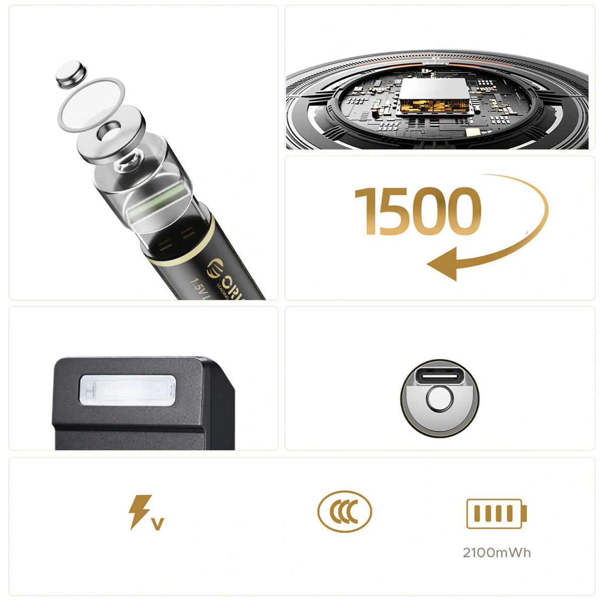 Bateria litowa Orico Ener-G EG5C 1,5 V 2100mWh akumulator AA USB-C 2 szt. – zdjęcie 3