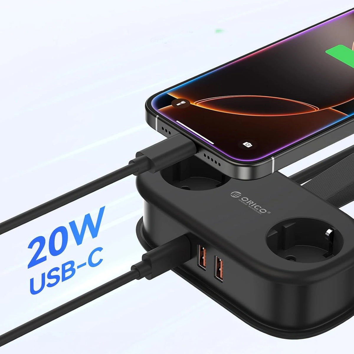 Listwa zasilająca Orico AP3 20W GaN 5w1 2x AC + 2x USB-A + 1x - czarna – zdjęcie 4