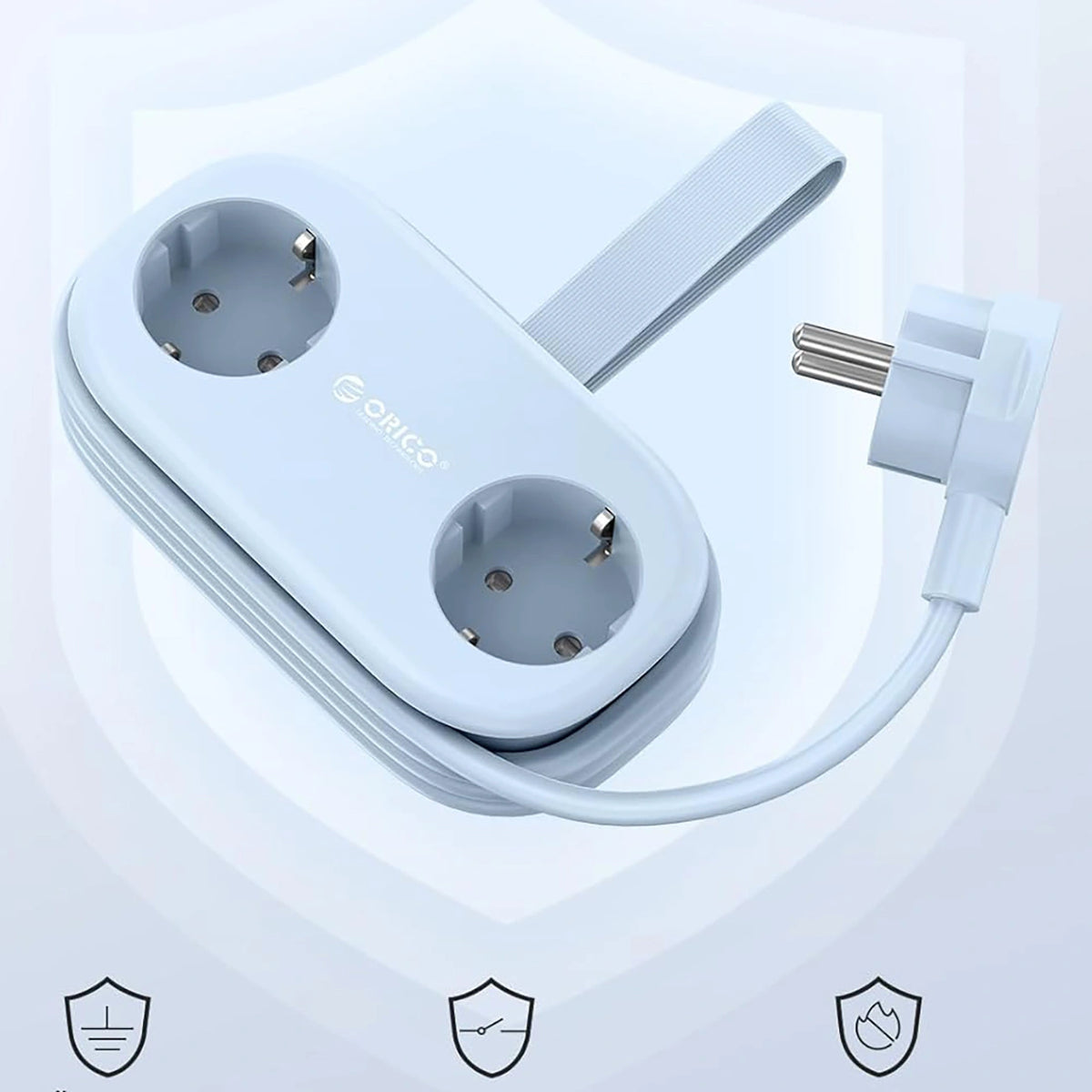 Listwa zasilająca Orico AP3 20W GaN 5w1 2x AC + 2x USB-A + 1x - niebieska – zdjęcie 3