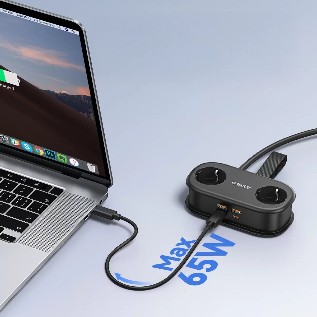 Listwa zasilająca Orico AP3 65W GaN 6w1 2x AC + 2x USB-A + 2x - czarna – zdjęcie 3