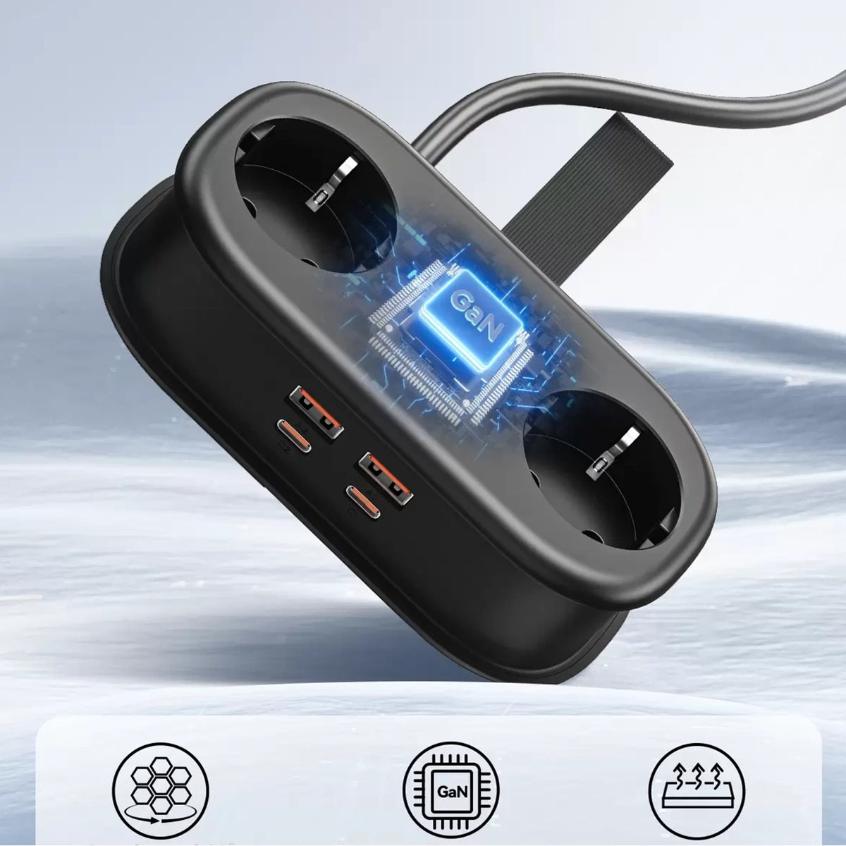 Listwa zasilająca Orico AP3 65W GaN 6w1 2x AC + 2x USB-A + 2x - czarna – zdjęcie 4