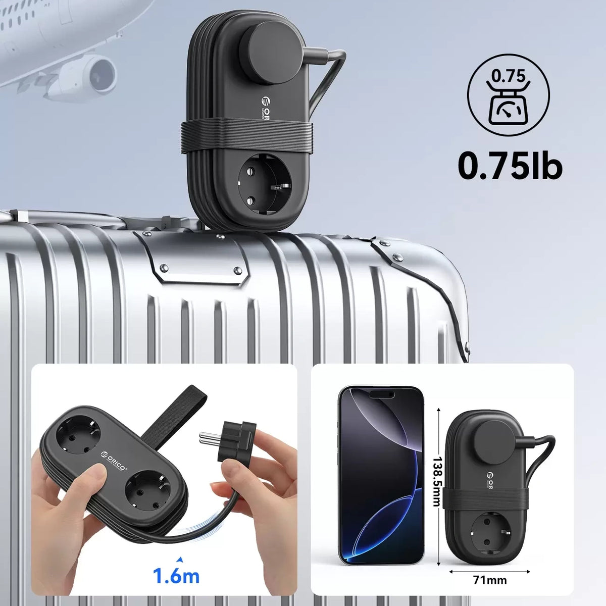 Listwa zasilająca Orico AP3 65W GaN 6w1 2x AC + 2x USB-A + 2x - czarna – zdjęcie 6