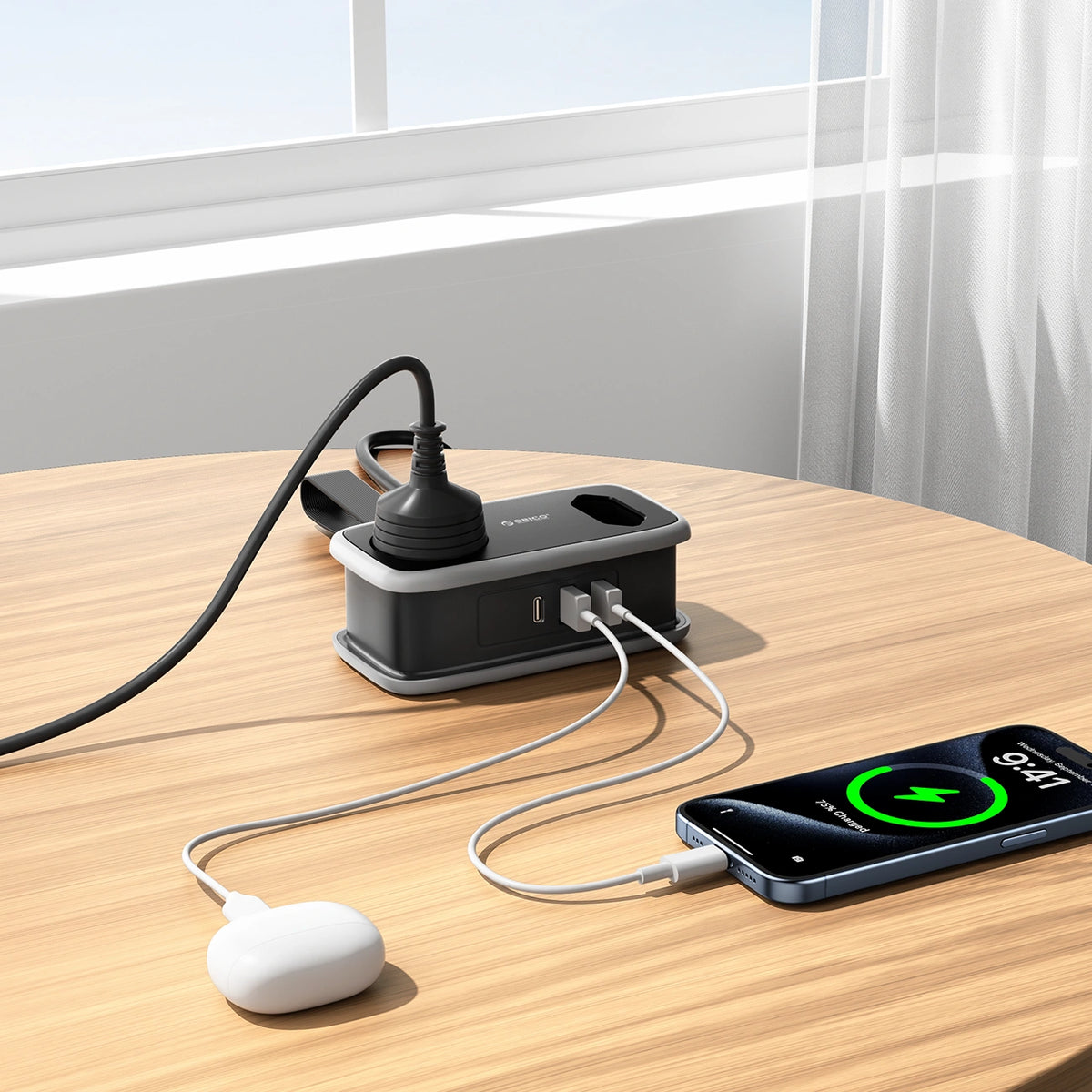 Listwa zasilająca Orico APP 15.5W 5w1 2x AC + 2x USB-A + 1x USB-C - czarna – zdjęcie 10
