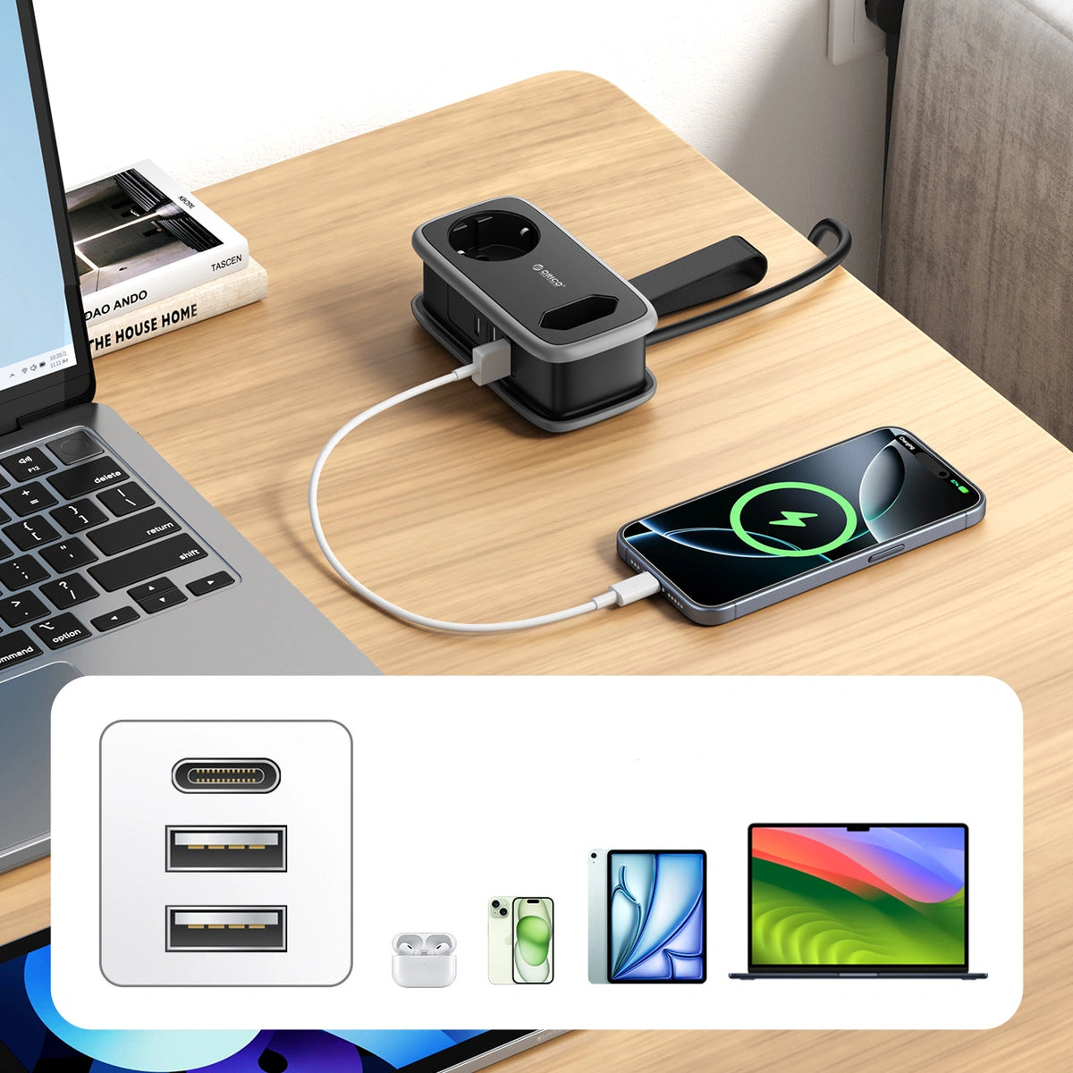 Listwa zasilająca Orico APP 15.5W 5w1 2x AC + 2x USB-A + 1x USB-C - czarna – zdjęcie 9