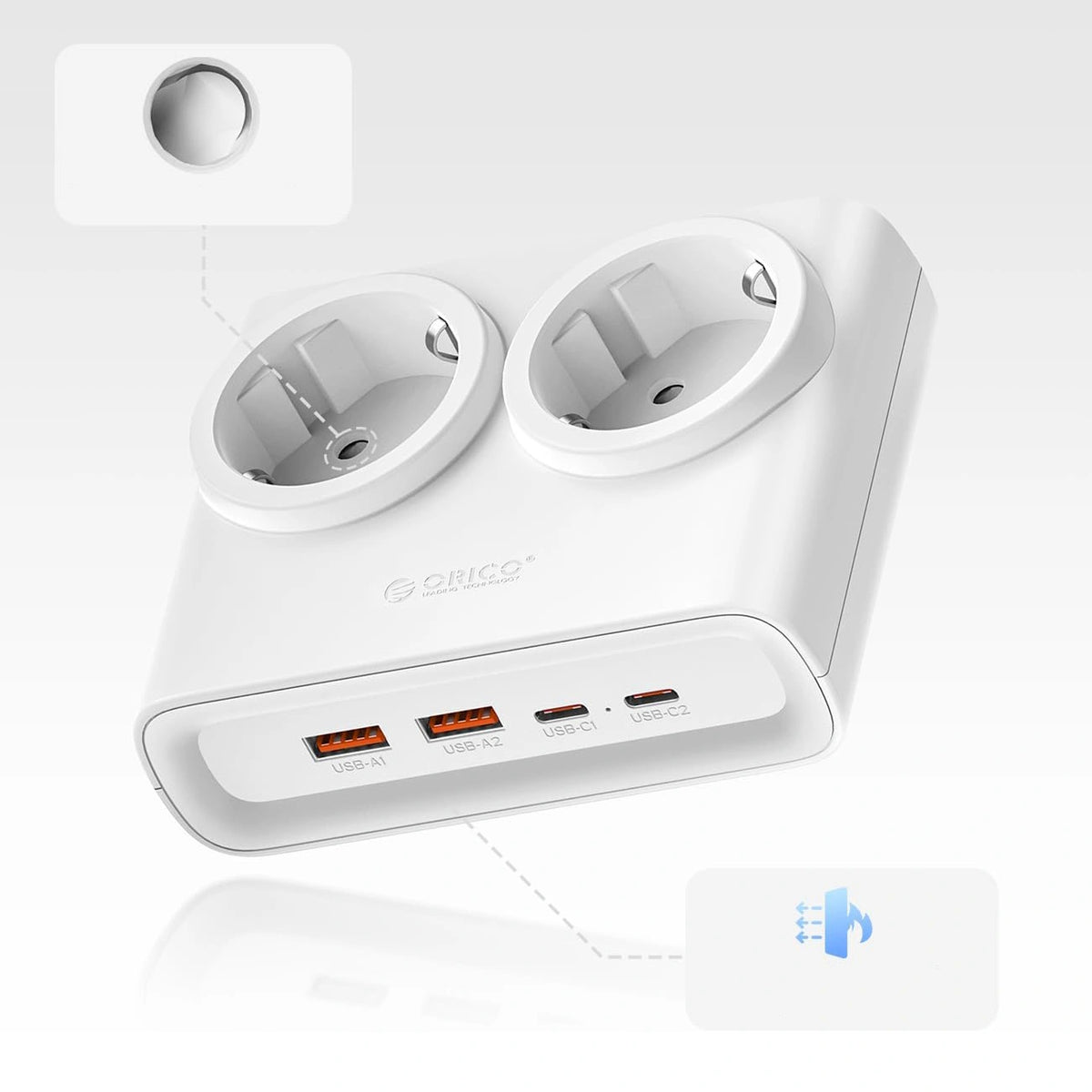 Listwa zasilająca Orico PDC25 25W 6w1 2x AC + 2x USB-A + 2x USB-C - biała – zdjęcie 2