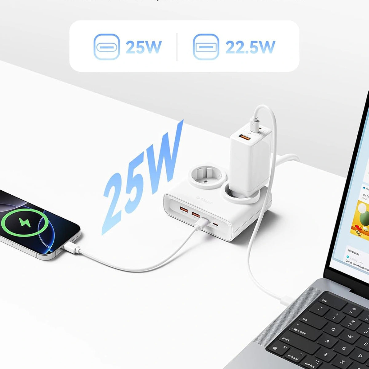 Listwa zasilająca Orico PDC25 25W 6w1 2x AC + 2x USB-A + 2x USB-C - biała – zdjęcie 5