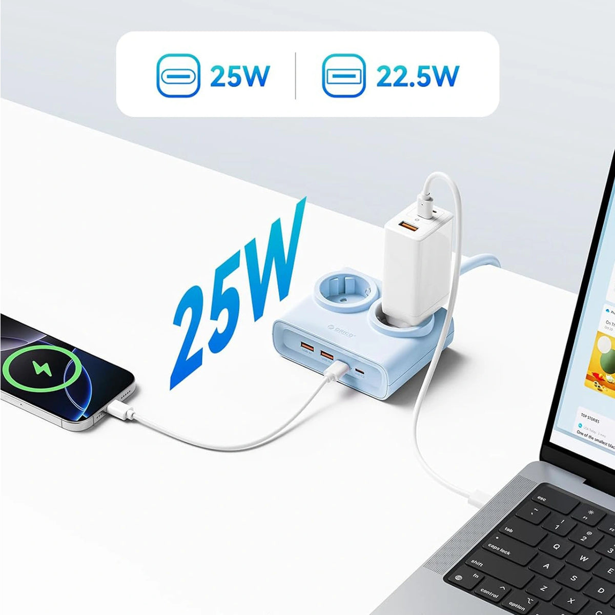 Listwa zasilająca Orico PDC25 25W 6w1 2x AC + 2x USB-A + 2x - niebieska – zdjęcie 5