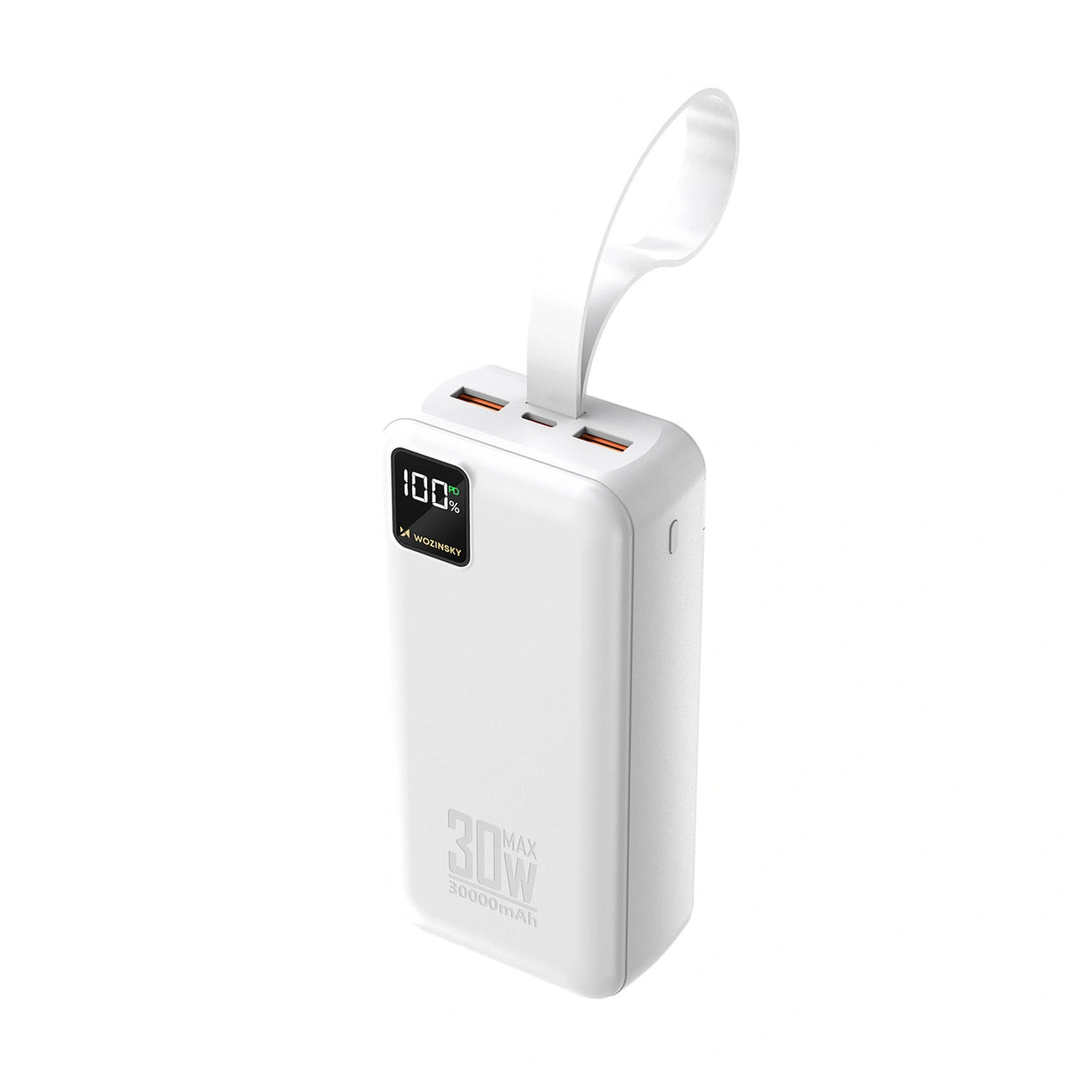 Powerbank Wozinsky W8-W 30000mAh 30W 2x USB-A i USB-C z latarką - biały