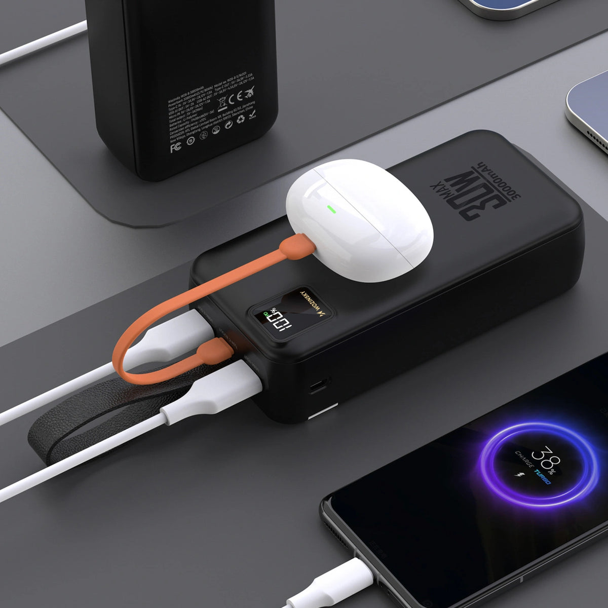 Powerbank Wozinsky W8-W 30000 mAh 30 W 2x USB-A i USB-C z latarką - czarny – zdjęcie 5