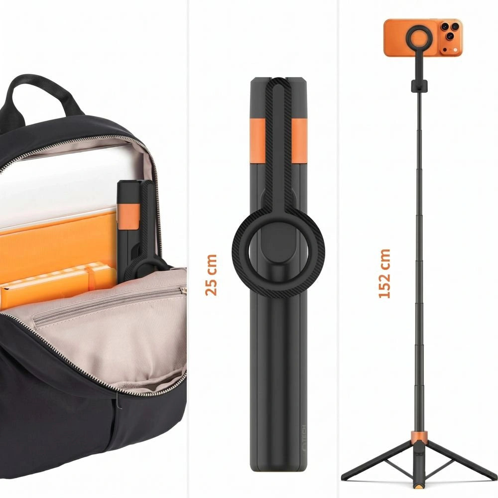 Selfie stick Tech-Protect L10S Bluetooth Tripod - czarno-pomarańczowy – zdjęcie 12