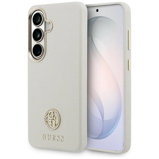 Etui Guess Rhinestone Round Logo MagSafe na Samsung Galaxy S26 - beżowe