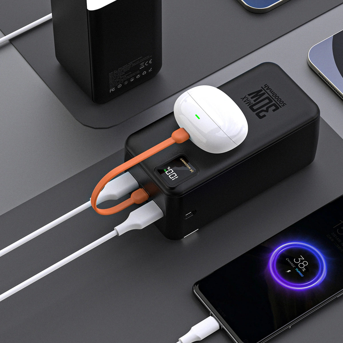Powerbank Wozinsky W8-B 50000mAh 30W 2xUSB-A i 2xUSB-C i USB - czarny – zdjęcie 5
