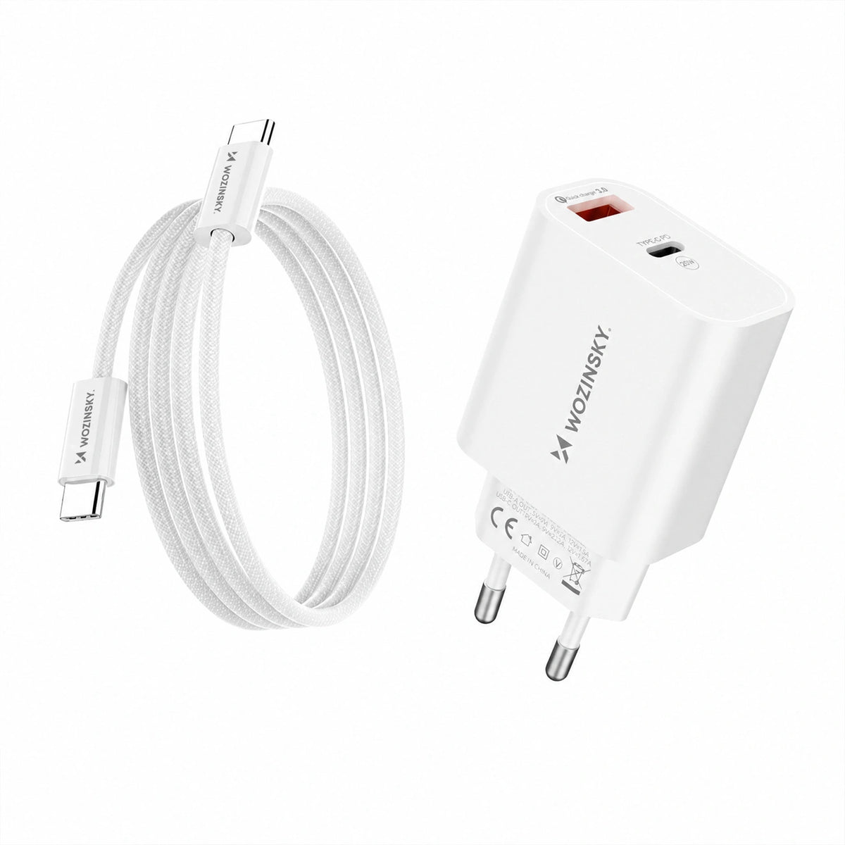 Ładowarka sieciowa Wozinsky WLS-20W 20 W USB-A USB-C z kablem - biała