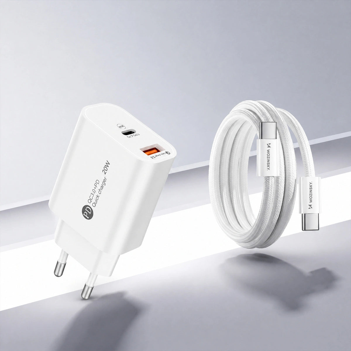 Ładowarka sieciowa Wozinsky WLS-20W 20 W USB-A USB-C z kablem - biała – zdjęcie 12