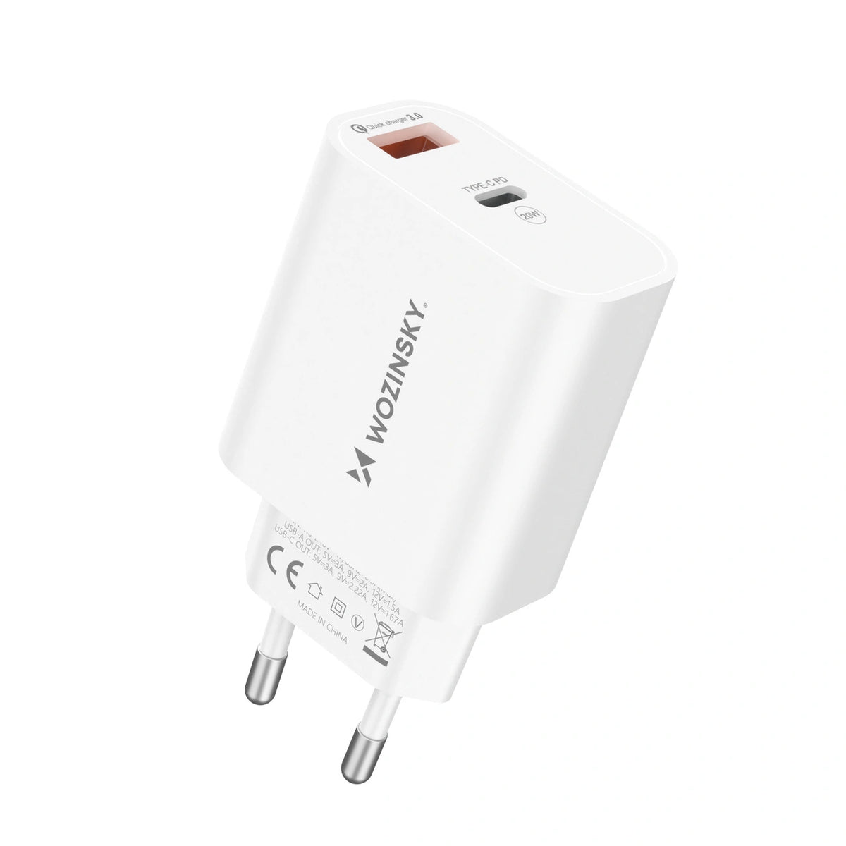 Ładowarka sieciowa Wozinsky WLS-20W 20 W USB-A USB-C z kablem - biała – zdjęcie 2