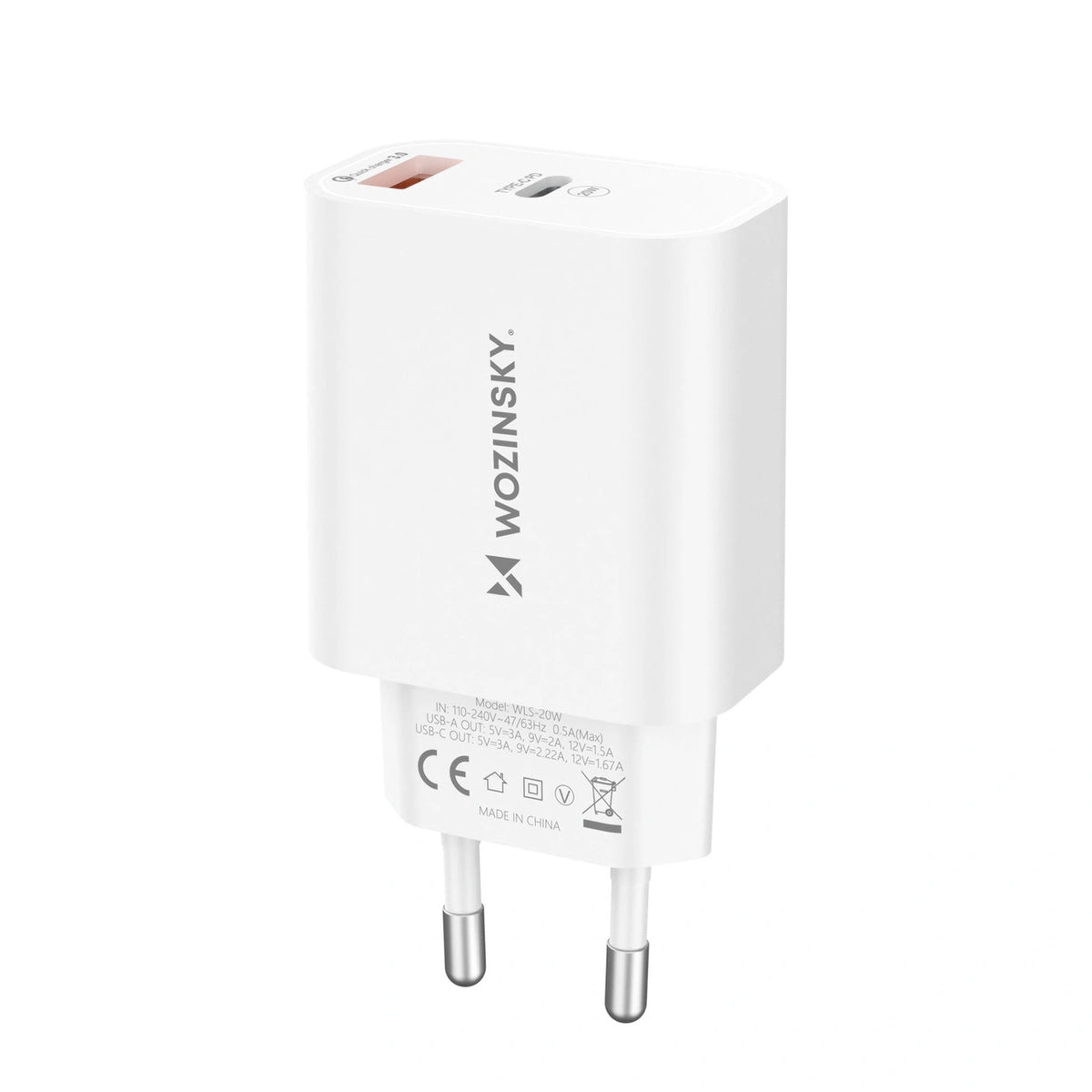 Ładowarka sieciowa Wozinsky WLS-20W 20 W USB-A USB-C z kablem - biała – zdjęcie 3