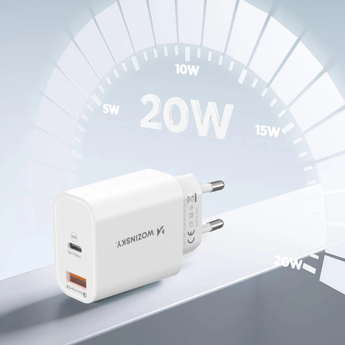 Ładowarka sieciowa Wozinsky WLS-20W 20 W USB-A USB-C z kablem - biała – zdjęcie 9