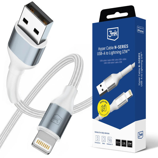 Kabel 3mk Hyper Cable N-SERIES USB-A / Lightning 1m QC 3.0 5V/2.4A - białt