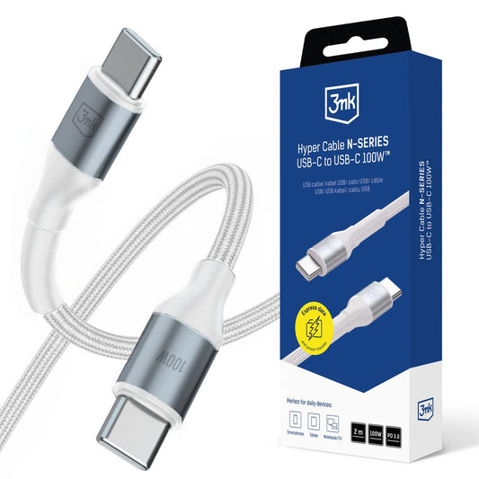 Kabel 3mk Hyper Cable N-SERIES USB-C / USB-C 2m PD 3.0 QC 3.0 - biały