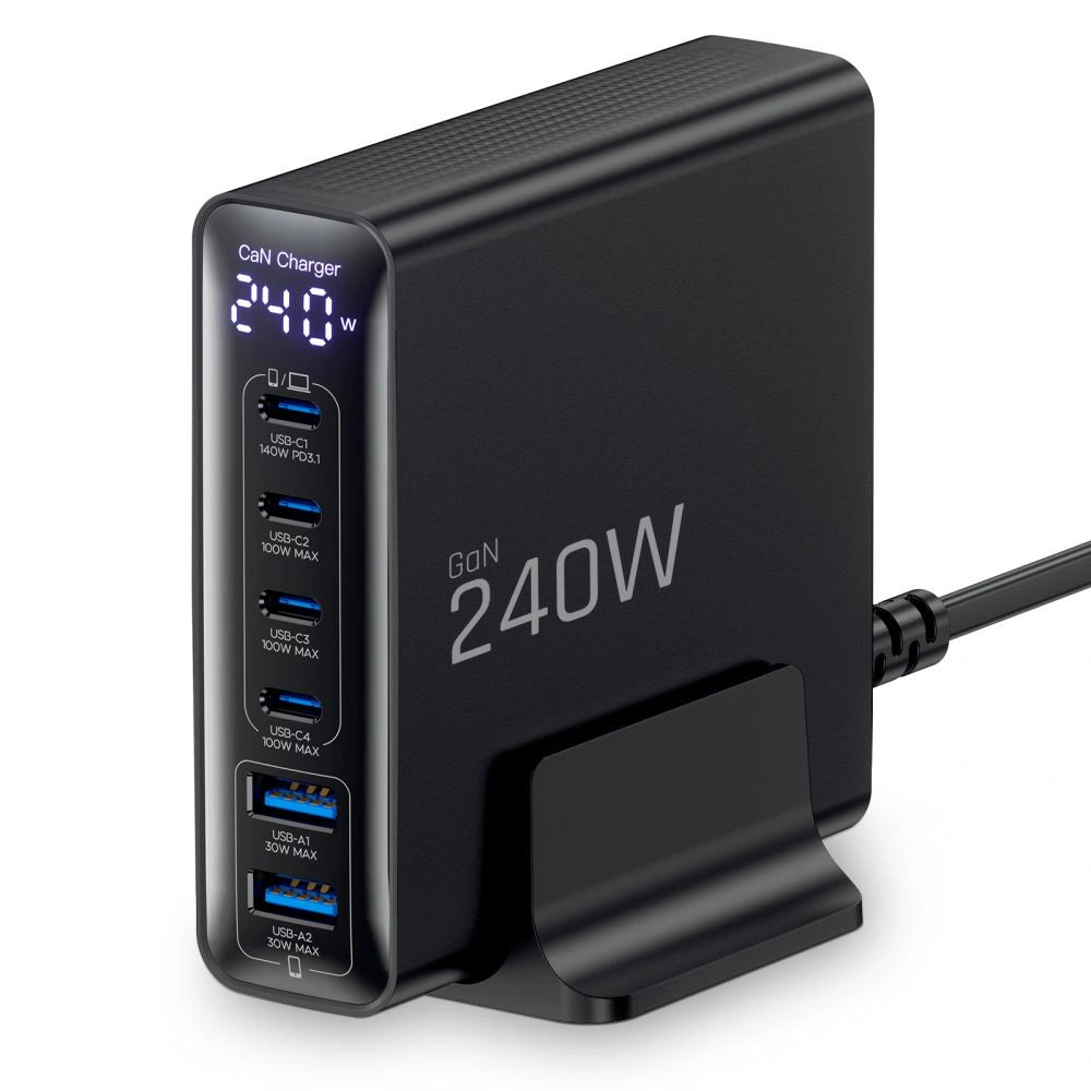 Stacja ładująca Tech-Protect DC240W-GaN 6 portów 4 x USB-C 2 x - czarna – zdjęcie 2