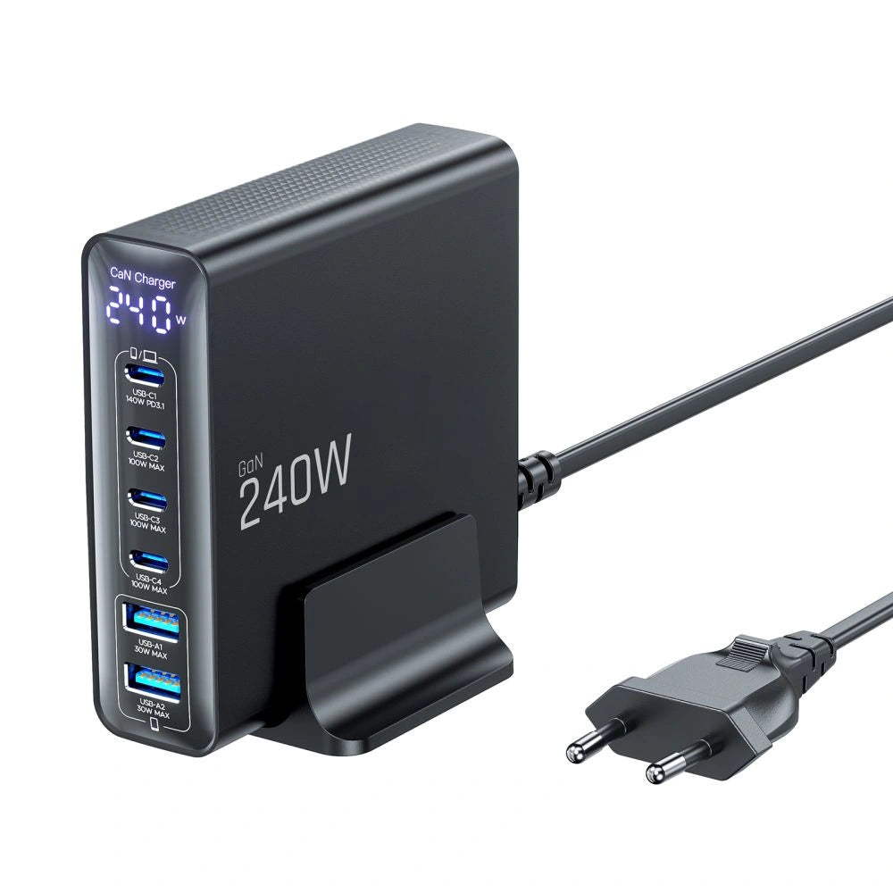 Stacja ładująca Tech-Protect DC240W-GaN 6 portów 4 x USB-C 2 x - czarna – zdjęcie 3