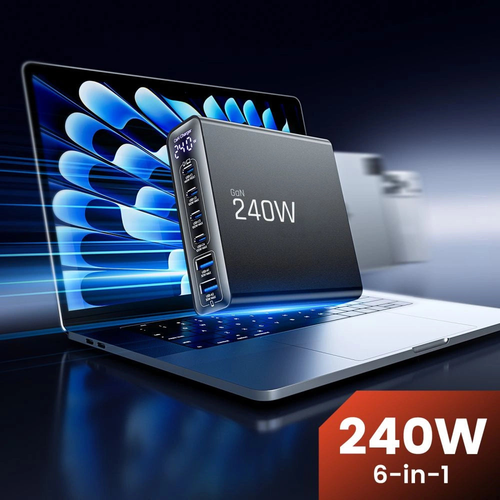 Stacja ładująca Tech-Protect DC240W-GaN 6 portów 4 x USB-C 2 x - czarna – zdjęcie 4