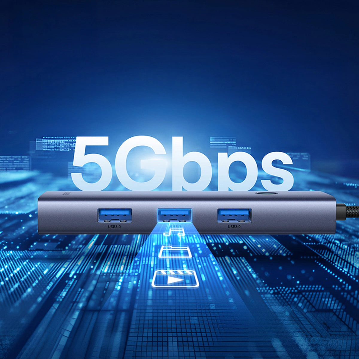 Hub USB-A Baseus UltraJoy Series 4xUSB-A 3.0 1xUSB-C 5V - szary – zdjęcie 12