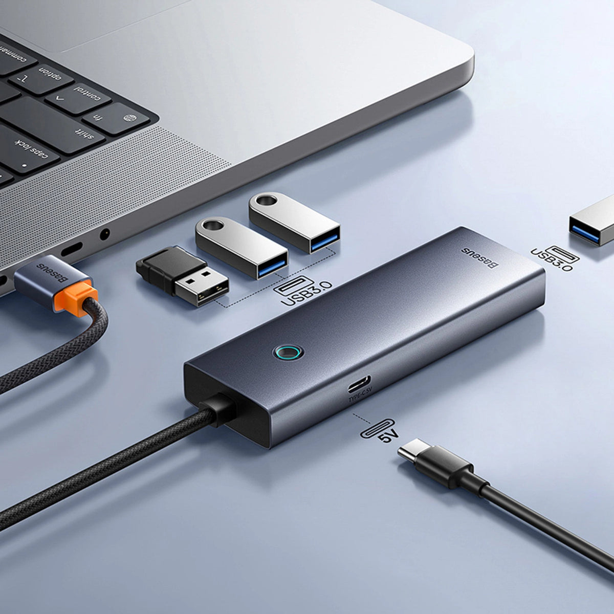Hub USB-A Baseus UltraJoy Series 4xUSB-A 3.0 1xUSB-C 5V - szary – zdjęcie 7