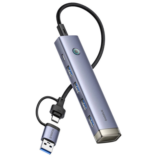 Hub USB-A/USB-C Baseus UltraJoy Series 4xUSB-A 3.0 1xUSB-C 5V - szary