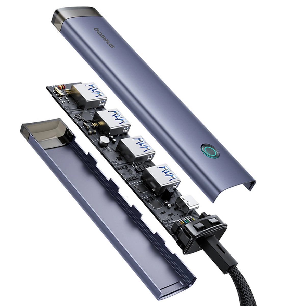 Hub USB-A/USB-C Baseus UltraJoy Series 4xUSB-A 3.0 1xUSB-C 5V - szary – zdjęcie 5