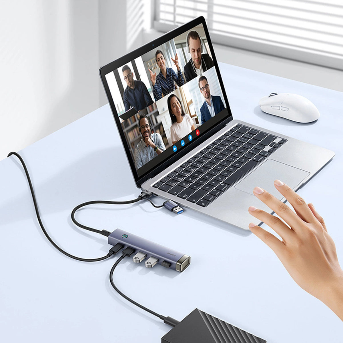Hub USB-A/USB-C Baseus UltraJoy Series 4xUSB-A 3.0 1xUSB-C 5V - szary – zdjęcie 7