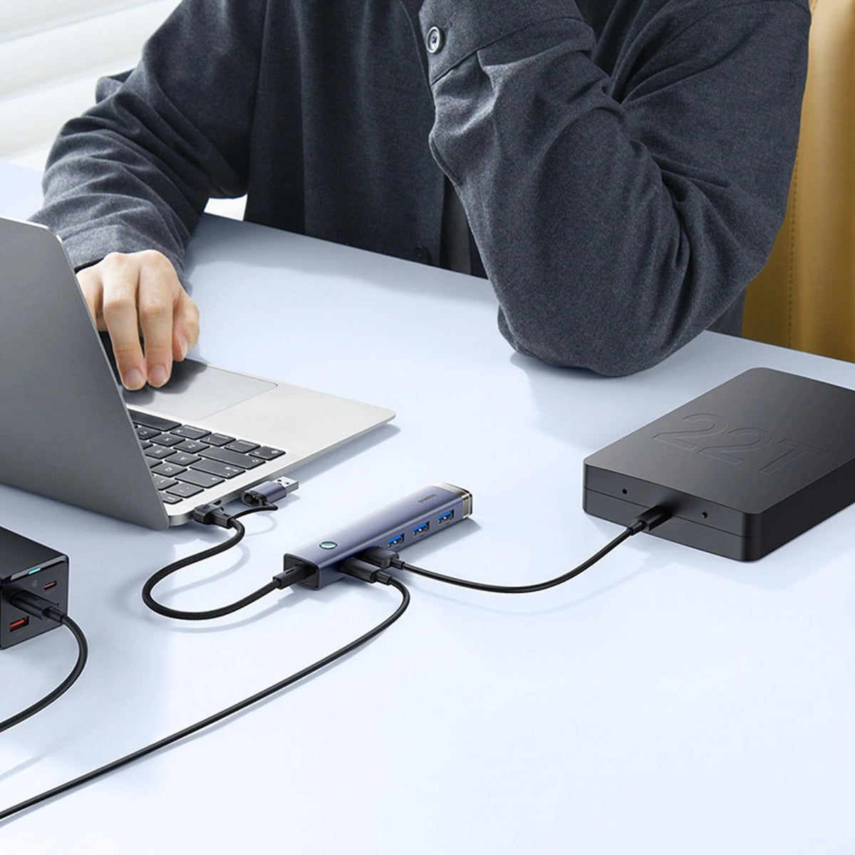 Hub USB-A/USB-C Baseus UltraJoy Series 4xUSB-A 3.0 1xUSB-C 5V - szary – zdjęcie 8