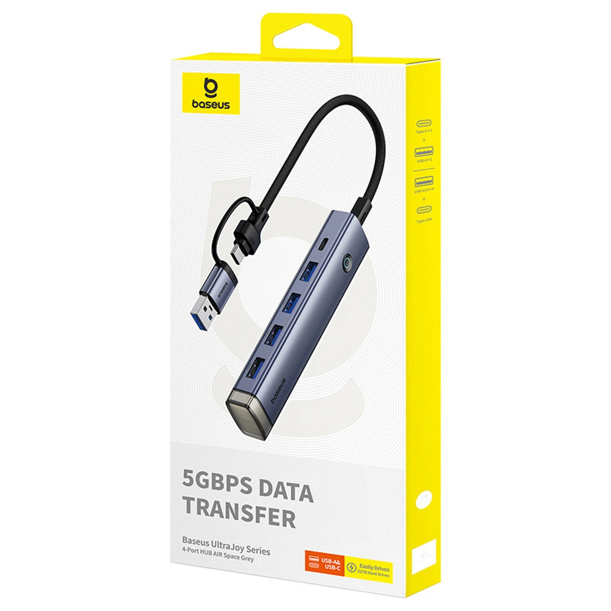 Hub USB-A/USB-C Baseus UltraJoy Series 4xUSB-A 3.0 1xUSB-C 5V - szary – zdjęcie 9