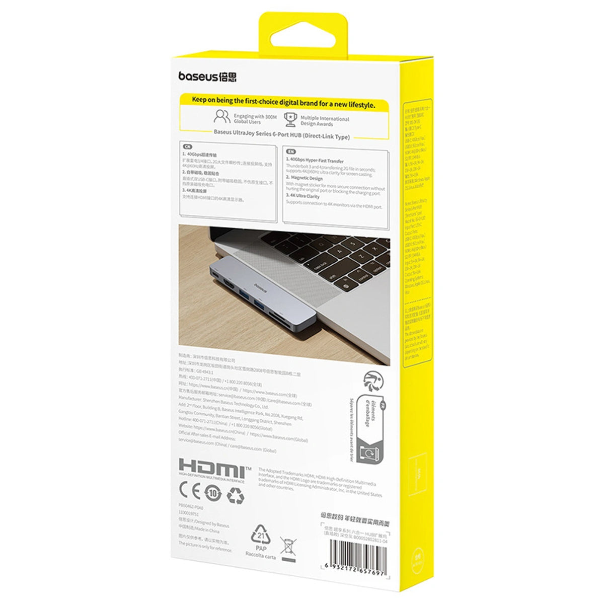 Hub USB Baseus UltraJoy Series 6w1 USB-C 40 Gb/s USB 3.0 HDMI 4K z - szary – zdjęcie 12