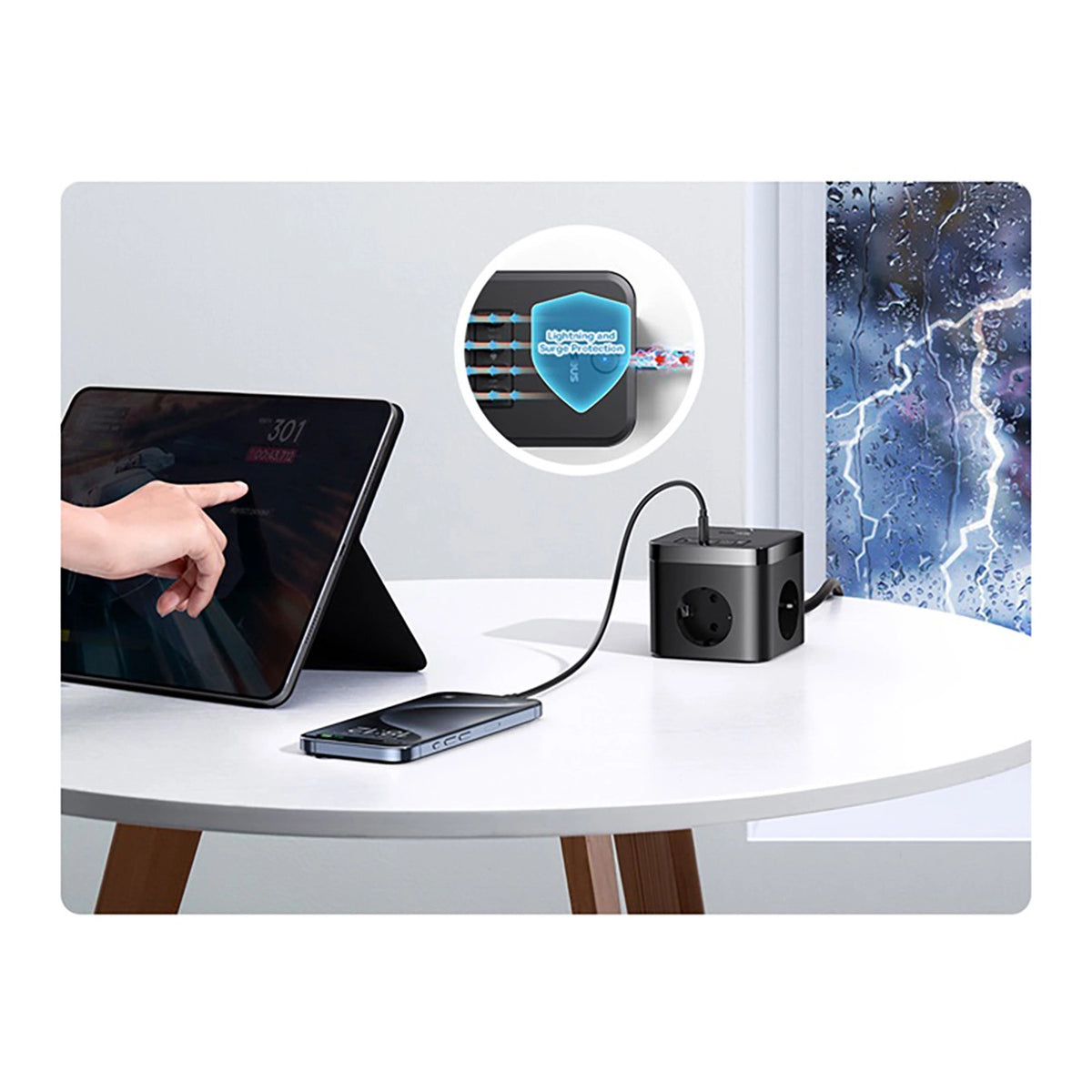 Listwa zasilająca Baseus PowerCombo Cube 30W 3xAC 2xUSB-A 2xUSB-C - czarny – zdjęcie 11