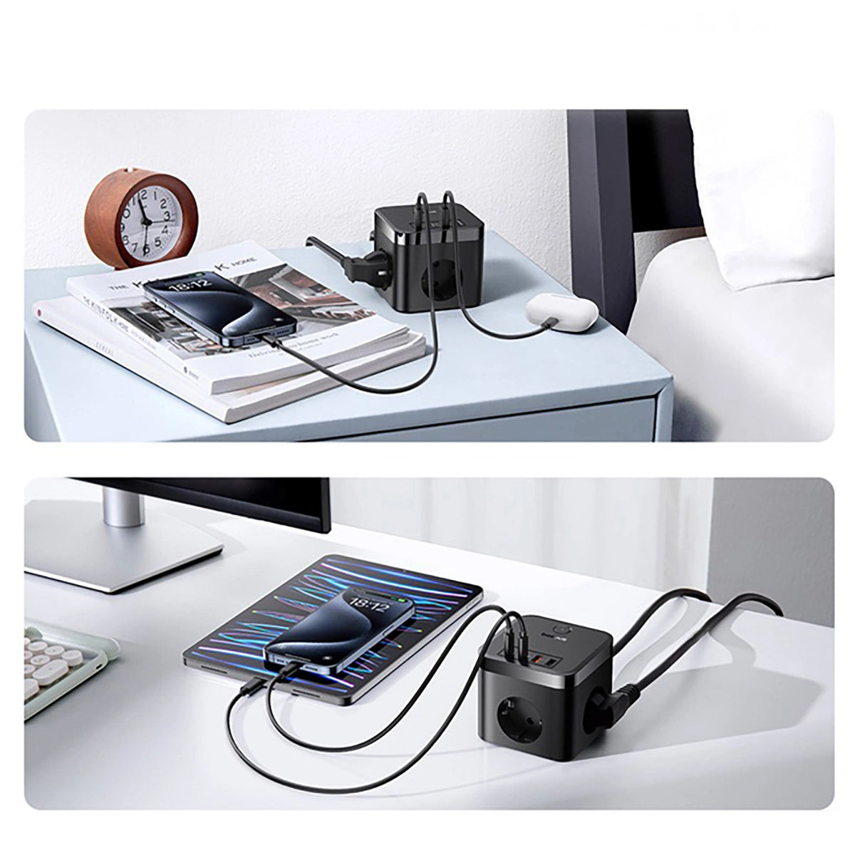 Listwa zasilająca Baseus PowerCombo Cube 30W 3xAC 2xUSB-A 2xUSB-C - czarny – zdjęcie 7