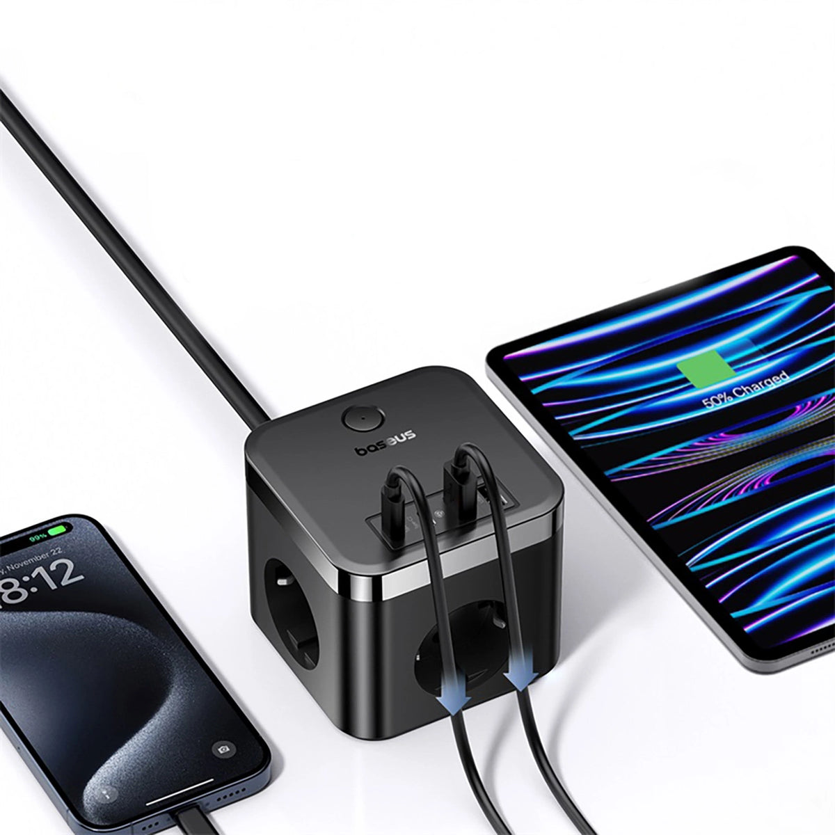Listwa zasilająca Baseus PowerCombo Cube 30W 3xAC 2xUSB-A 2xUSB-C - czarny – zdjęcie 8