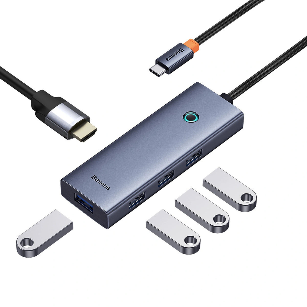 Hub USB Baseus UltraJoy Series 5w1 USB-C HDMI 4K 4x USB-A 3.0 - szary – zdjęcie 6